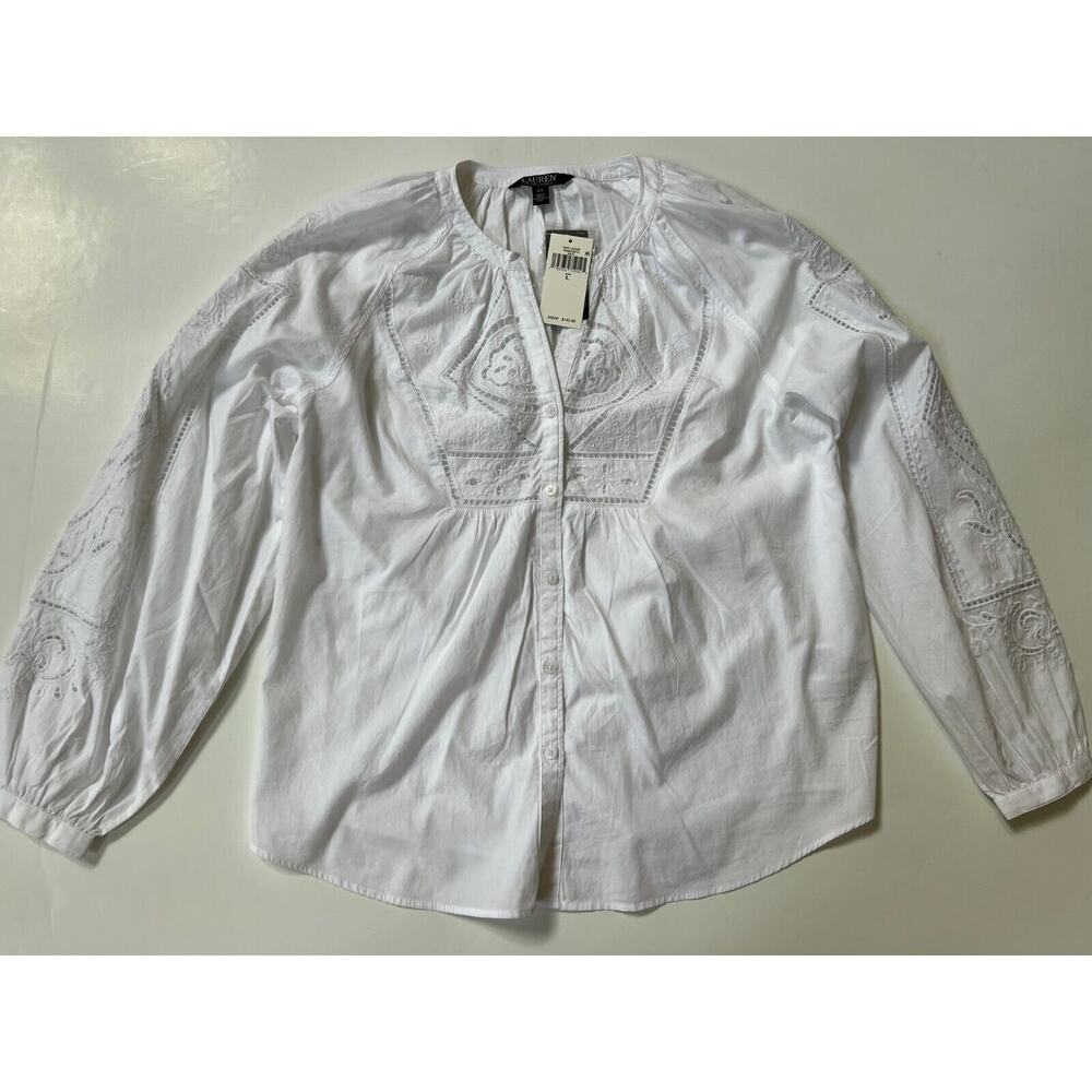 Lauren Ralph Lauren White Button Front Shirt Blouse Size L NWT - Picture 10 of 12